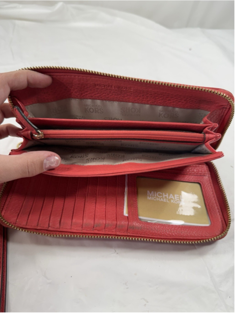 Michael Kors Logo Zip Continental Travel Saffiano Leather Wallet Watermelon - Picture 6 of 16